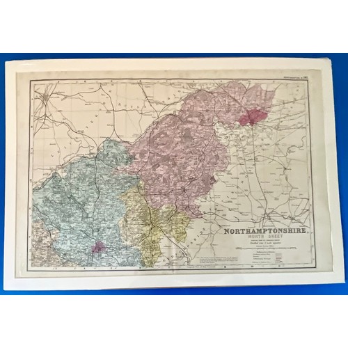 65 - MAP PRINTS OF THE UK, COUNTIES AND CITIES INC. LEICS, LINCOLN, NORTHANTS, HUNTINGDON, MANCHESTER, BI... 