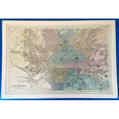 65 - MAP PRINTS OF THE UK, COUNTIES AND CITIES INC. LEICS, LINCOLN, NORTHANTS, HUNTINGDON, MANCHESTER, BI... 