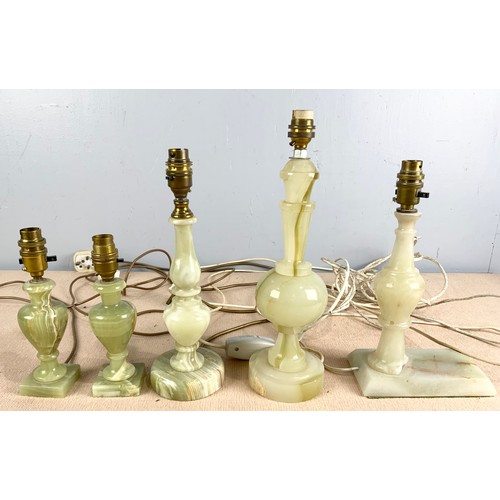 276 - PAIR OF ONYX / ALABASTER TABLE LAMPS WITH 3 OTHERS TALLEST  32cm