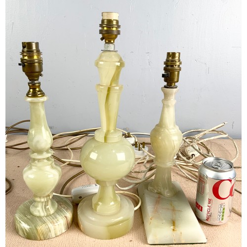 276 - PAIR OF ONYX / ALABASTER TABLE LAMPS WITH 3 OTHERS TALLEST  32cm