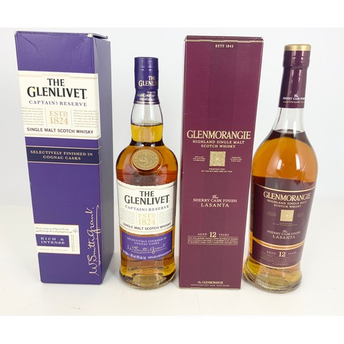 27 - THE GLENLIVET CAPTAIN’S RESERVE SINGLE MALT SCOTCH WHISKY AND GLENMORANGIE SHERRY CASK FINISHED LASA... 