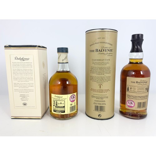 28 - DALWHINNIE 15 YEARS OLD HIGHLAND SINGLE MALT AND THE BALVENIE 14 YEARS OLD CARIBBEAN CASK, BOTH IN P... 