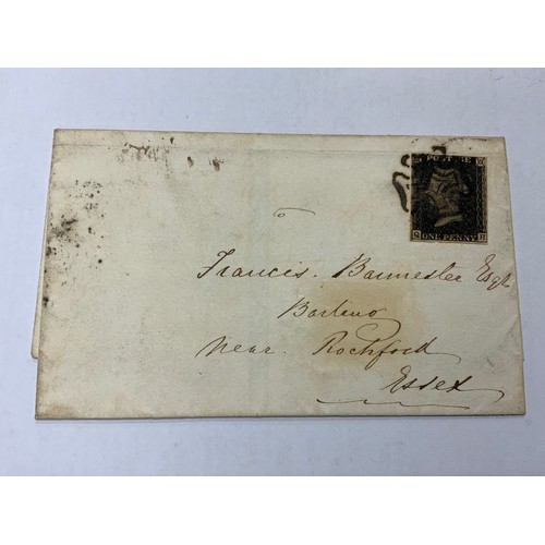 640 - STAMP INTEREST, A 1D PENNY BLACK, ON WRAPPER, 4 MARGINS QH, LONDON & ROCHFORD