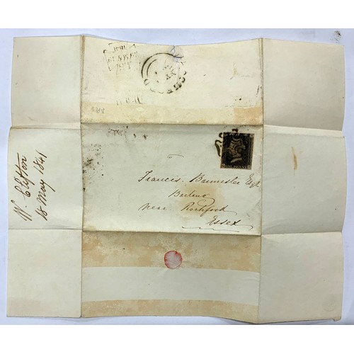 640 - STAMP INTEREST, A 1D PENNY BLACK, ON WRAPPER, 4 MARGINS QH, LONDON & ROCHFORD