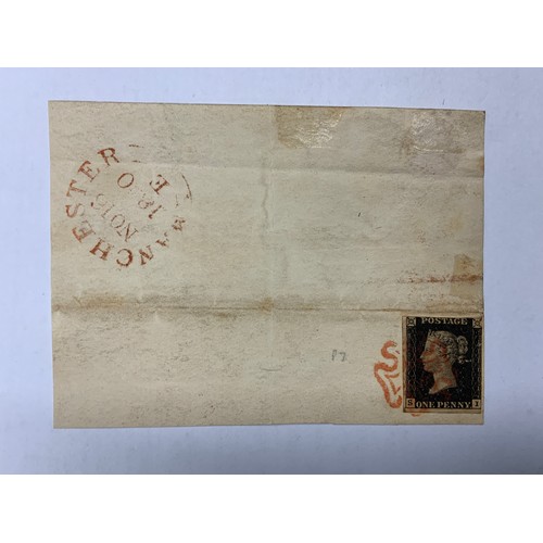 639 - STAMP INTEREST, A 1D PENNY BLACK, 2 CLEAR MARGINS, 2 TOUCHING, SI ON PIECE