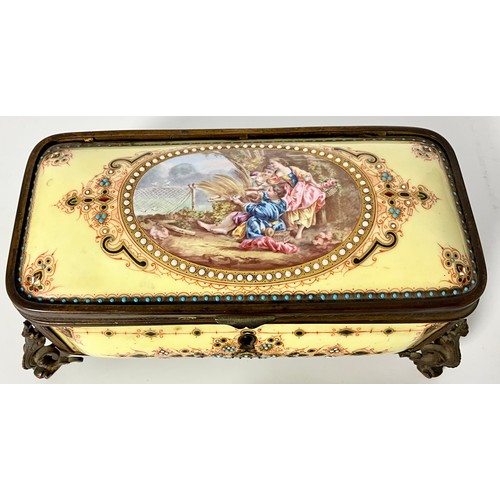 174 - 2 DECORATIVE CERAMIC CIGARETTE BOXES EACH EMBELLISHED WITH BEADING AND WITH ORNAMENTAL FEET, POSSIBL... 