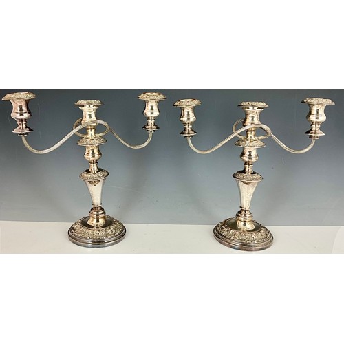 296 - PAIR OF THREE BRANCH PLATED CANDELABRA