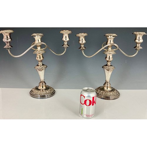 296 - PAIR OF THREE BRANCH PLATED CANDELABRA