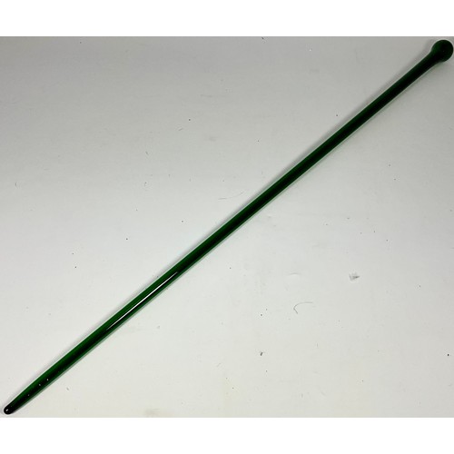 207 - GREEN COLOURED GLASS CANE. Approx. 87cm long