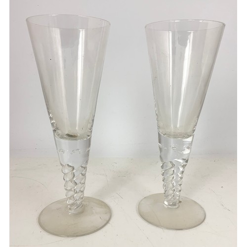 247 - PAIR OF CONICAL SHAPED GLASS GOBLETS 25cm TALL