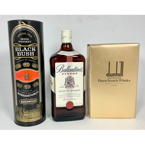 65 - 3 BOTTLES OF WHISKY INCLUDING DUNNHILL SCOTCH WHISKY/ BALLANTINES/BUSHMILLS BLACK BUSH