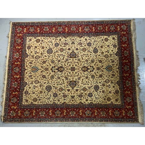 748 - PAKISTAN RED & CREAM  WOOLEN CARPET / LARGE RUG 303cm x 246cm