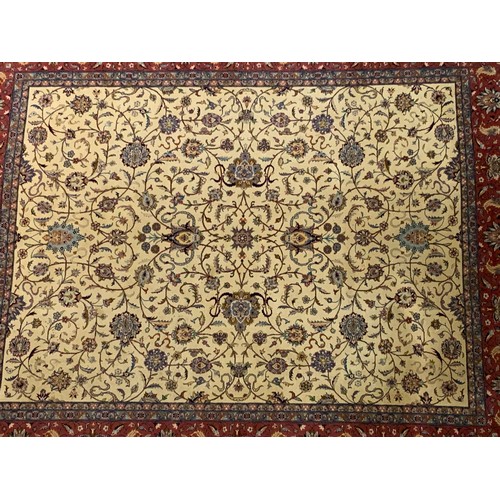 748 - PAKISTAN RED & CREAM  WOOLEN CARPET / LARGE RUG 303cm x 246cm