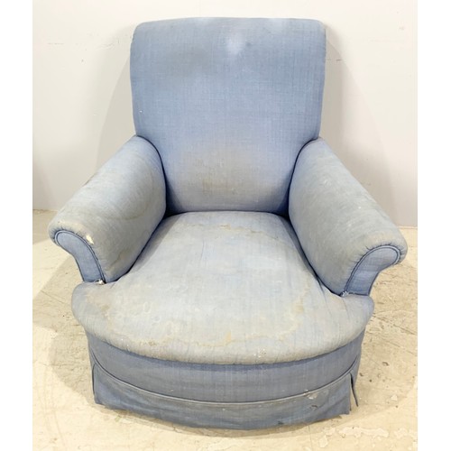 738 - HOWARD STYLE ARMCHAIR UPHOLSTERED IN PINK AND GREY FABRIC AND ONE OTHER SIMILAR ARMCHAIR