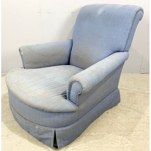 738 - HOWARD STYLE ARMCHAIR UPHOLSTERED IN PINK AND GREY FABRIC AND ONE OTHER SIMILAR ARMCHAIR