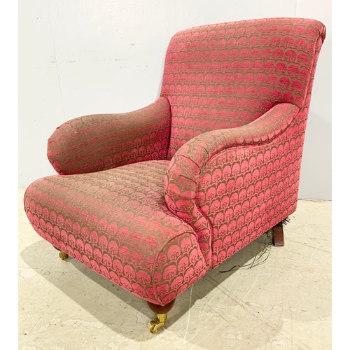 738 - HOWARD STYLE ARMCHAIR UPHOLSTERED IN PINK AND GREY FABRIC AND ONE OTHER SIMILAR ARMCHAIR