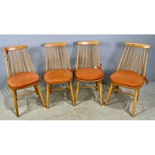 735 - FOUR ERCOL STYLE LATE CENTURY STICK BACK BLONDE DINING CHAIRS