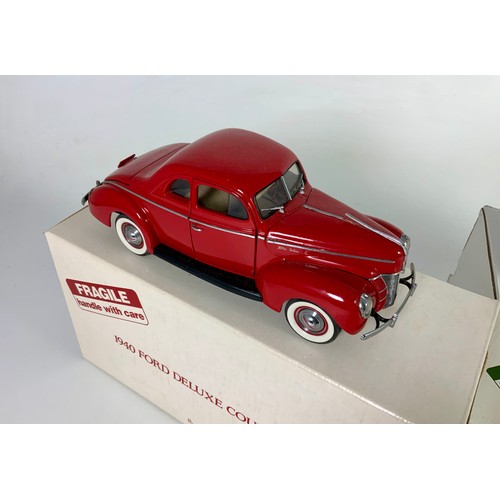 184 - DANBURY MINT, 2 BOXED LIMITED EDITION CLASSIC CAR MODELS, WITH CERTIFICATES,  1940 FORD DE LUXE COUP... 