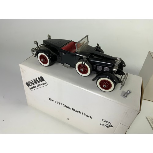 189 - DANBURY MINT, 2 BOXED LIMITED EDITION CLASSIC CAR MODELS, WITH CERTIFICATES, STUTZ 1927 BLACK HAWK S... 