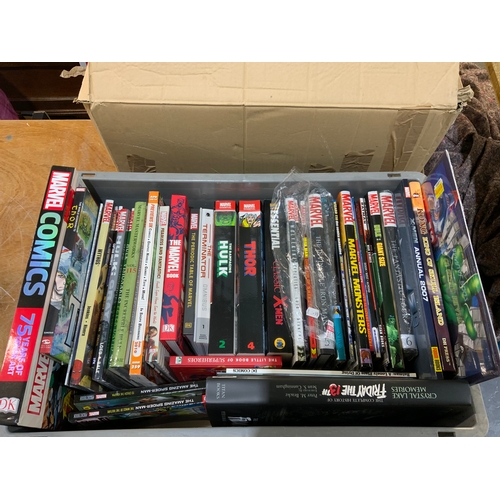 311 - A TRAY OF GRAPHIC NOVELS, HARD BACK & SOFT BACK. INC MARVEL THOR, CLASSIC X MEN, MARVEL MONSTERS, GI... 