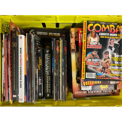 314 - LARGE CRATE OF WWE & SIMILAR WRESTLING BOOKS, PUBLICATIONS, MAGAZINES ETC