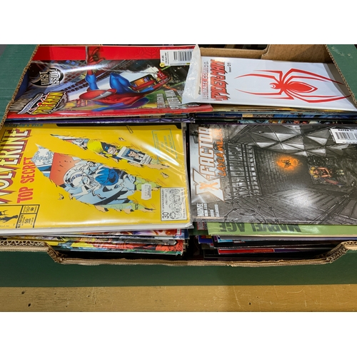 308 - LARGE BOX OF MARVEL, MODERN ERA COMICS, WOLVERINE, SPIDERMANX FACTOE LAYLA MILLER ETC.