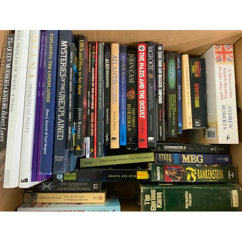 332 - BOX OF ASSORTED BOOKS, INC UFO, ROYALTY, TRUE LIFE ENCOUNTERS