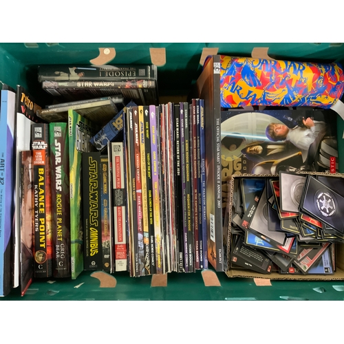 334 - TRAY OF STAR WARS BOOKS, COLLECTORS CARDS, MAGZINES ETC