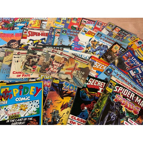 351 - MIXED BOX OF ENGLISH COMICS & COMMANDO MAGAZINES