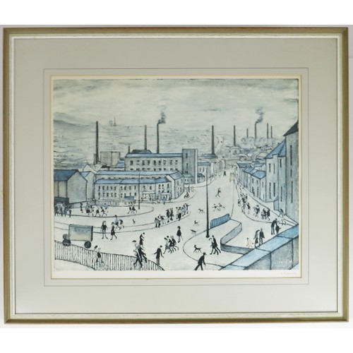 2 - LAURENCE STEPHEN LOWRY RBA RA BRITISH 1887-1976 OFFSET LITHOGRAPH “HUDDERSFIELD” FADED SIGNED IN PEN... 