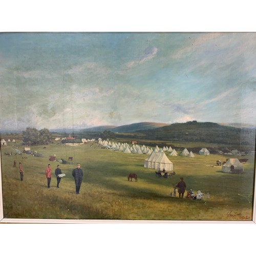 19 - JAMES MACBETH (1847-1891) , OIL DEPICTING A MILITARY ENCAMPMENT INDISTINCLY SIGNED  82cm x 60cm