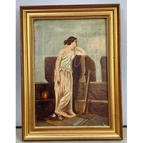 17 - PR. OILS ON CANVAS DEPICTING CLASSICAL MAIDENS, EACH APPROX. 22 X 32 cm