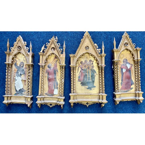 35 - FOUR RELIGIOUS FRAMED ICONS, SADLY, BADLY AF, LARGEST APPROX. 73 X 33 cm overall