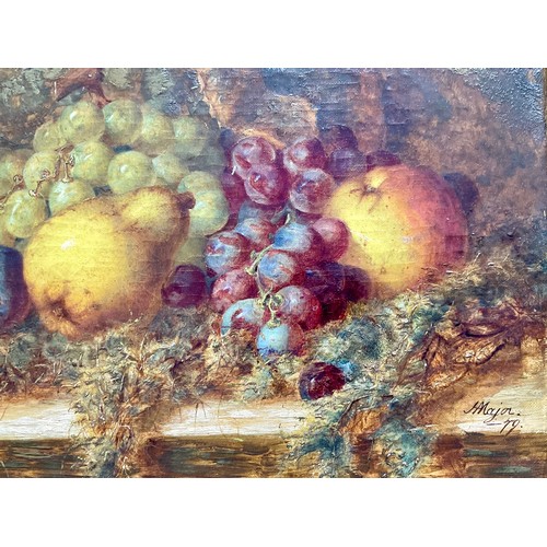 23 - STILL LIFE FRUIT, OIL ON CANVAS, WITH SIGNATURE A MAJOR, DATED ‘79, APPROX. 35 X 30 cm