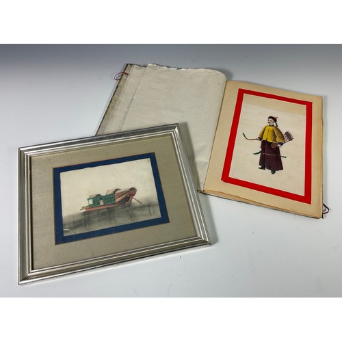 36 - ALBUM OF CHINESE RICE PAPER PICTURES AND ONE OTHER FRAMED DITTO