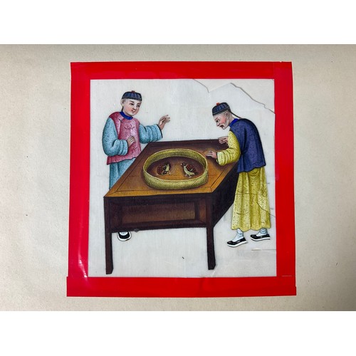 36 - ALBUM OF CHINESE RICE PAPER PICTURES AND ONE OTHER FRAMED DITTO