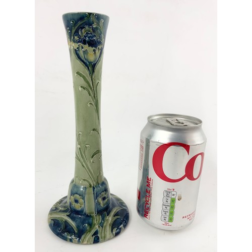 46 - WILLIAM MOORCROFT FOR LIBERTY AND CO SINGLE CANDLE STICK DECORATED WITH TUBE LINED STYLISED POPPIES ... 