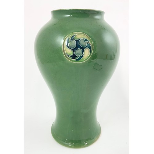 47 - MACINTYRE AND CO FLAMMIAN WARE GREEN GLAZED POTTERY VASE DESIGNED BY WILLIAM MOORCROFT DECORATED WIT... 