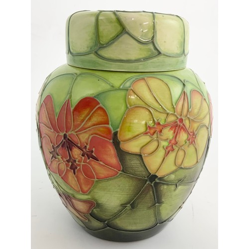 49 - MOORCROFT   POTTERY RACHEL BISHOP  NASTURTIUM  PATTERN GINGER JAR  & COVER COLLECTORS EDITION NUMBER... 