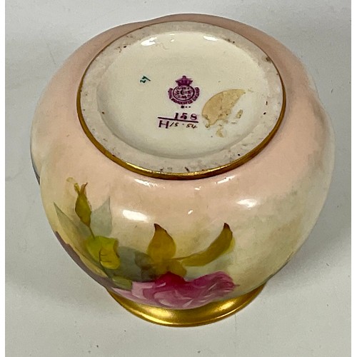 84 - ROYAL WORCESTER LOBED SQUAT VASE SHAPE NUMBER 158, PAINTED WITH ROSES