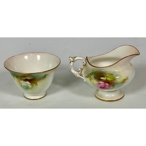 86 - ROYAL WORCESTER CREAM JUG AND SUGAR BOWL, HAND PAINTED WITH ROSES