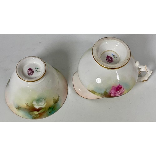 86 - ROYAL WORCESTER CREAM JUG AND SUGAR BOWL, HAND PAINTED WITH ROSES