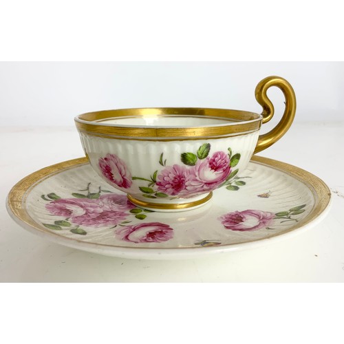 111 - 2 SWANSEA PORCELAIN CUP & SAUCERS DECORATED IN DIFFERENT FLORAL  PATTERNS ONE SAUCER AF