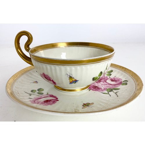 111 - 2 SWANSEA PORCELAIN CUP & SAUCERS DECORATED IN DIFFERENT FLORAL  PATTERNS ONE SAUCER AF