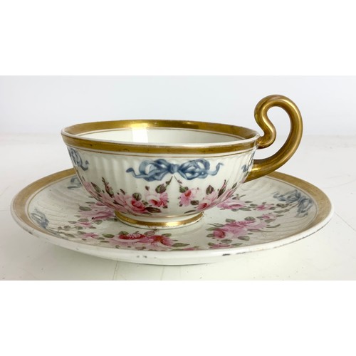 111 - 2 SWANSEA PORCELAIN CUP & SAUCERS DECORATED IN DIFFERENT FLORAL  PATTERNS ONE SAUCER AF