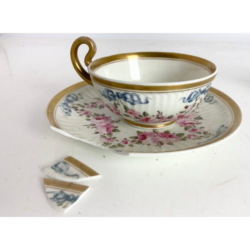 111 - 2 SWANSEA PORCELAIN CUP & SAUCERS DECORATED IN DIFFERENT FLORAL  PATTERNS ONE SAUCER AF