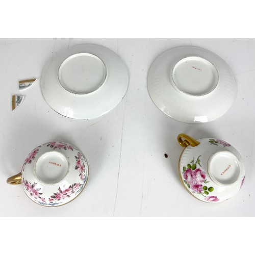 111 - 2 SWANSEA PORCELAIN CUP & SAUCERS DECORATED IN DIFFERENT FLORAL  PATTERNS ONE SAUCER AF