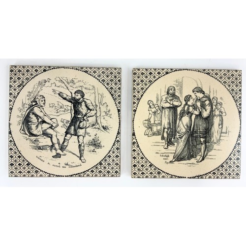 109 - 6  LARGE 21cm SQUARE JOSIAH WEDGEWOOD  & SONS  ETRURIA TILES DEPICTING  IVANHOE SCENES