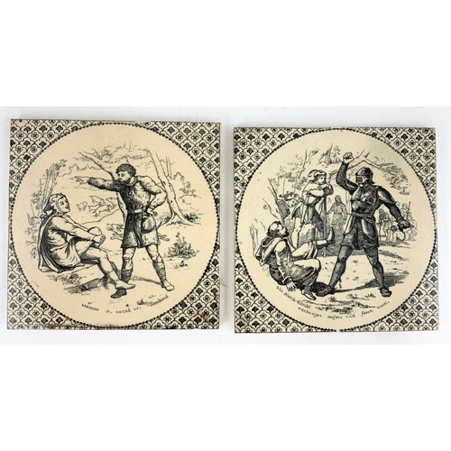 109 - 6  LARGE 21cm SQUARE JOSIAH WEDGEWOOD  & SONS  ETRURIA TILES DEPICTING  IVANHOE SCENES