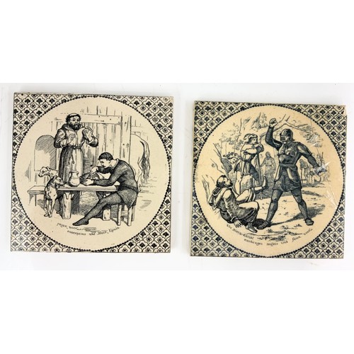 109 - 6  LARGE 21cm SQUARE JOSIAH WEDGEWOOD  & SONS  ETRURIA TILES DEPICTING  IVANHOE SCENES